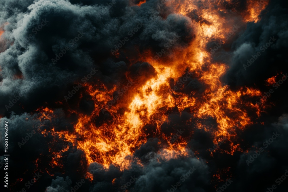 Intense fire and dark smoke scene. AI generated Intense fire and dark smoke scene. AI generated