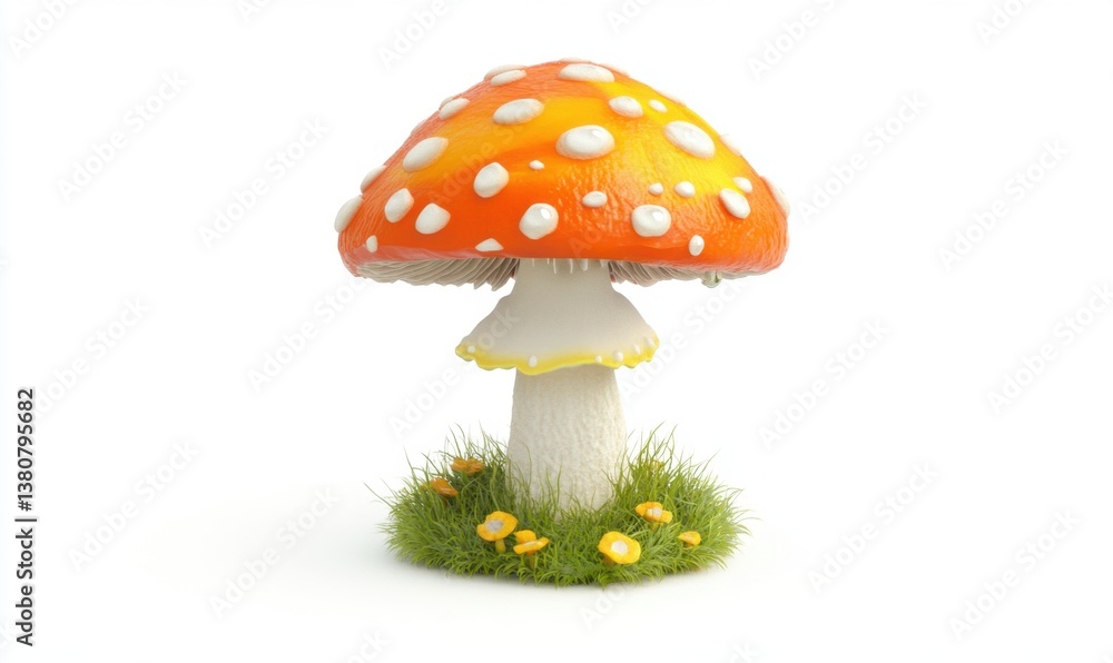 Red mushroom in grass on white background, ideal for nature illustrations Red mushroom in grass on white background, ideal for nature illustrations