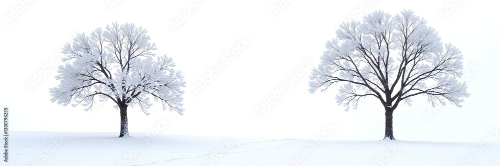 Obraz premium Snowy tree branches isolated on white background, solitude, branch