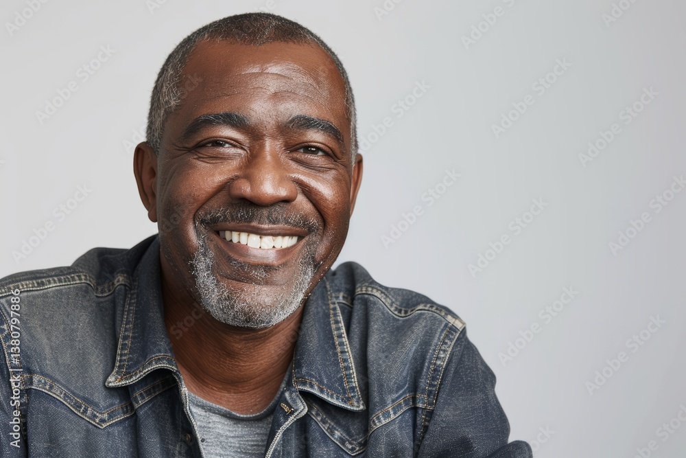 Portrait of a content afro-american man in his 50s smiling at the camera isolated in plain white digital canvas Portrait of a content afro-american man in his 50s smiling at the camera isolated in plain white digital canvas