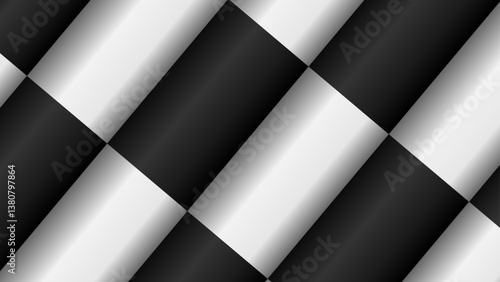 An abstract 3d black and white background. A checked black and white diagonal vector background.