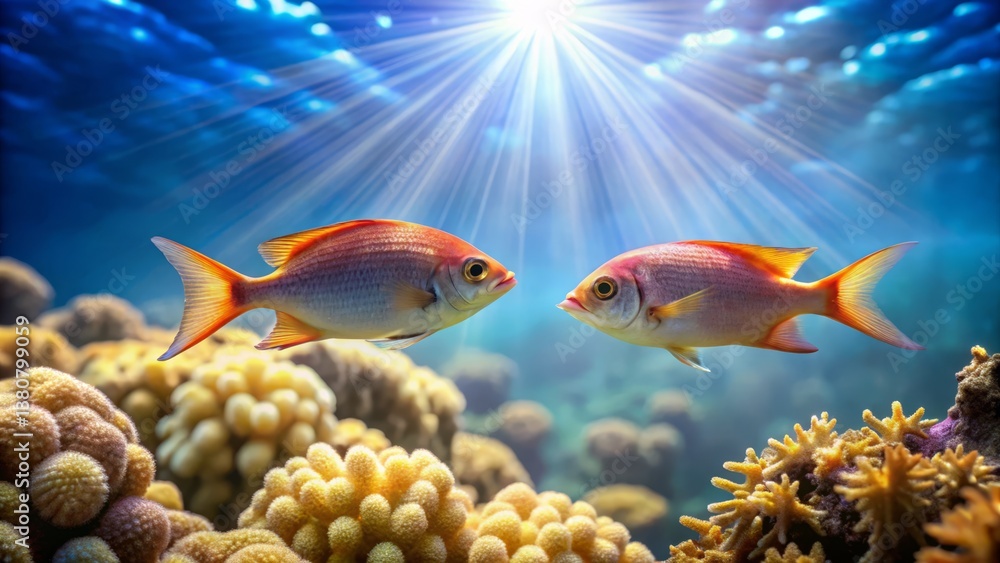 Fototapeta premium Stunning Underwater Scene with Colorful Fish and Coral Reefs