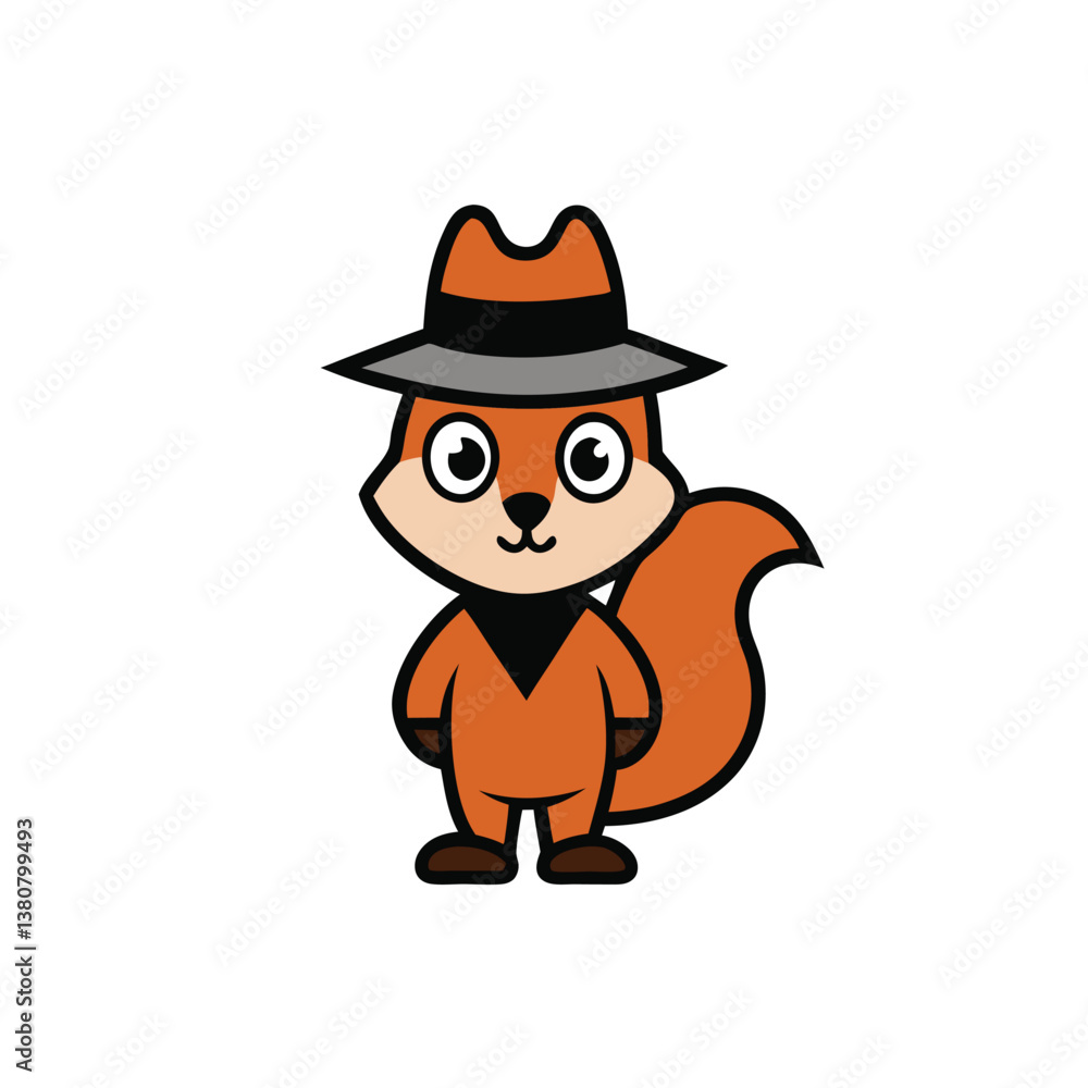 Naklejka premium Cartoon Orange Squirrel Character Wearing a Hat on Transparent Background