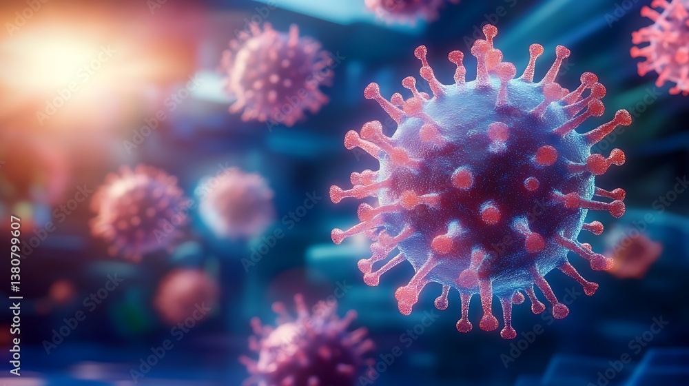 Microscopic View of a Virus: Detailed 3D Rendering of a Viral Pathogen Microscopic View of a Virus: Detailed 3D Rendering of a Viral Pathogen