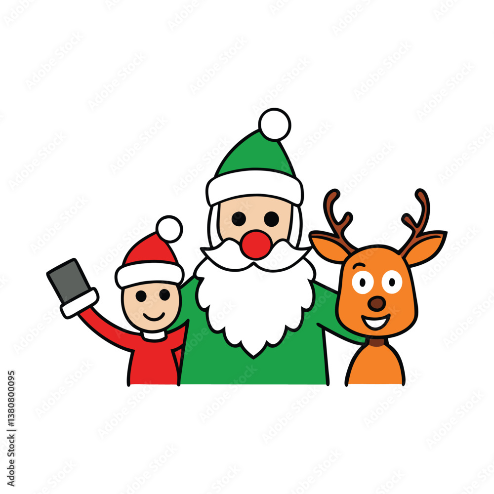 Cartoon Santa Claus with Elf and Reindeer on Transparent Background Cartoon Santa Claus with Elf and Reindeer on Transparent Background