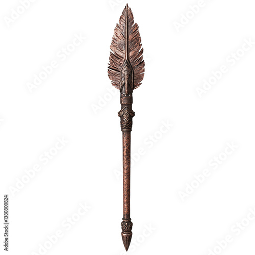  Ornate Ceremonial Spear with Intricate Leaf-Shaped Design