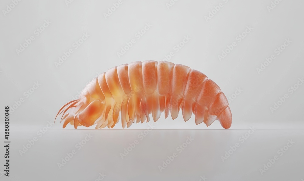 Translucent crustacean on white surface, simple background, for scientific visualization Translucent crustacean on white surface, simple background, for scientific visualization
