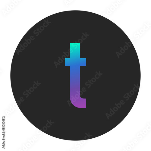 A modern and vibrant design of the letter “t” with a gradient color effect, placed on a sleek black circular background. Great for digital art or logo creation