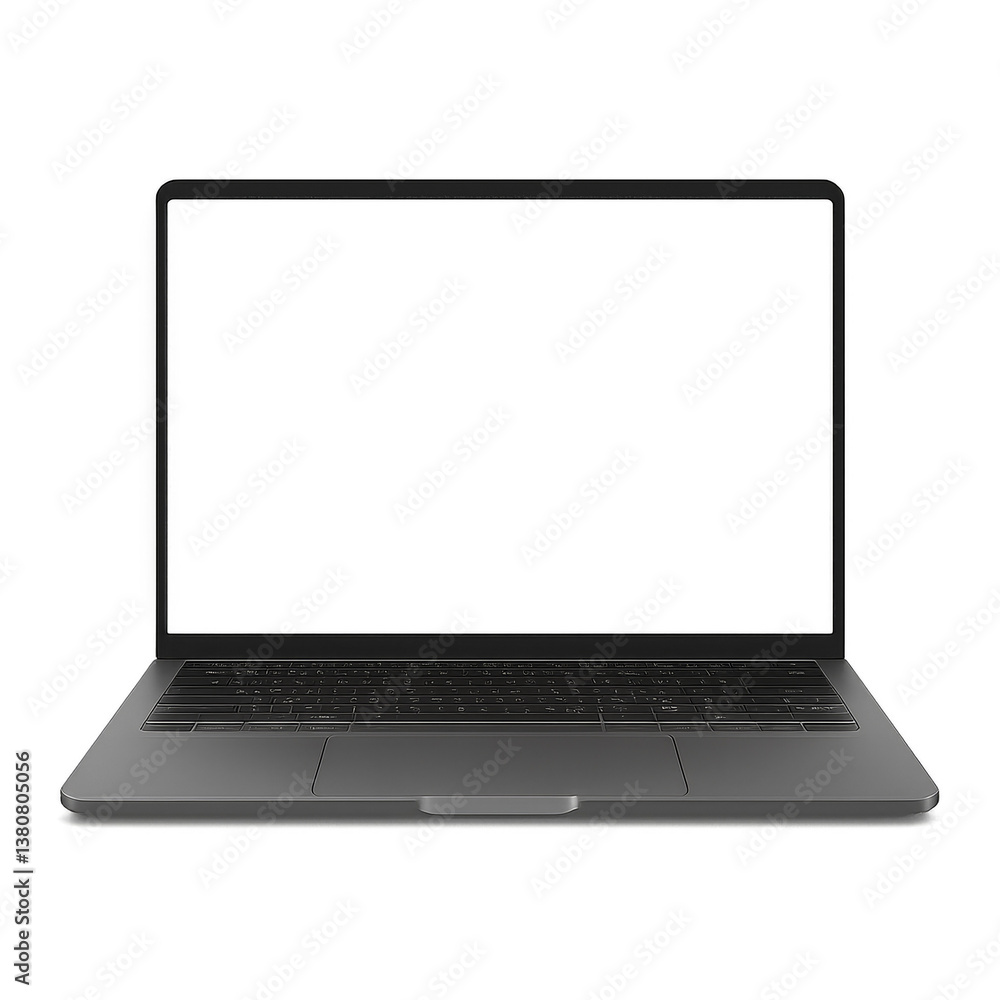 A laptop with a black keyboard and a white screen. The laptop is open and ready to be used. Isolated on transparent background A laptop with a black keyboard and a white screen. The laptop is open and ready to be used. Isolated on transparent background