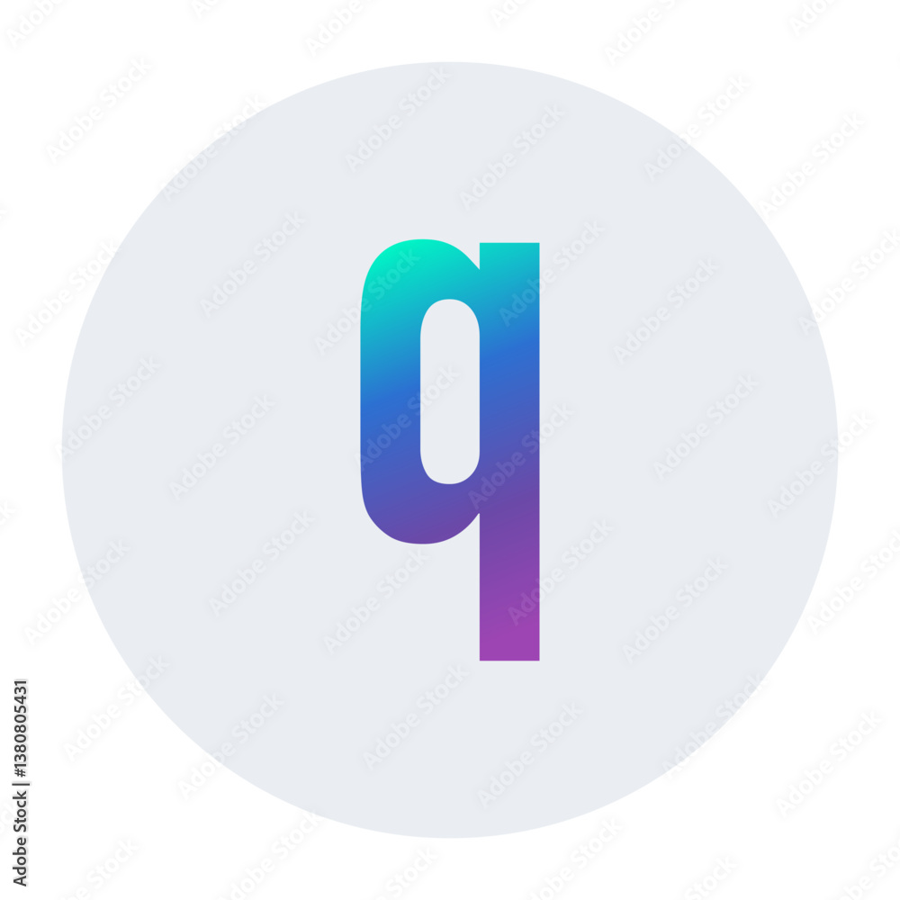 Gradient lowercase letter ‘q’ in vibrant teal to purple tones, set on a light gray circle. Perfect for creative digital projects, branding, or contemporary typography designs Gradient lowercase letter ‘q’ in vibrant teal to purple tones, set on a light gray circle. Perfect for creative digital projects, branding, or contemporary typography designs