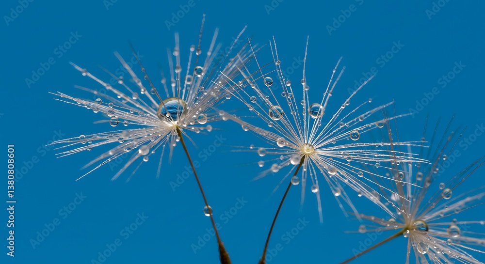 Obraz premium Dew Kissed Dandelions Against Azure AI Generated