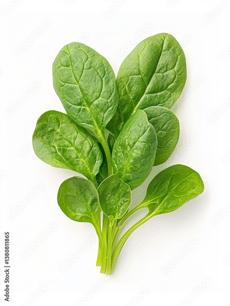 Fototapeta premium Fresh green spinach leaves on white background. Close up view of vibrant, healthy spinach.