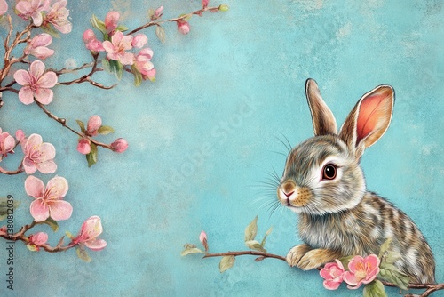 Adorable Rabbit Surrounded by Delicate Cherry Blossom Branches