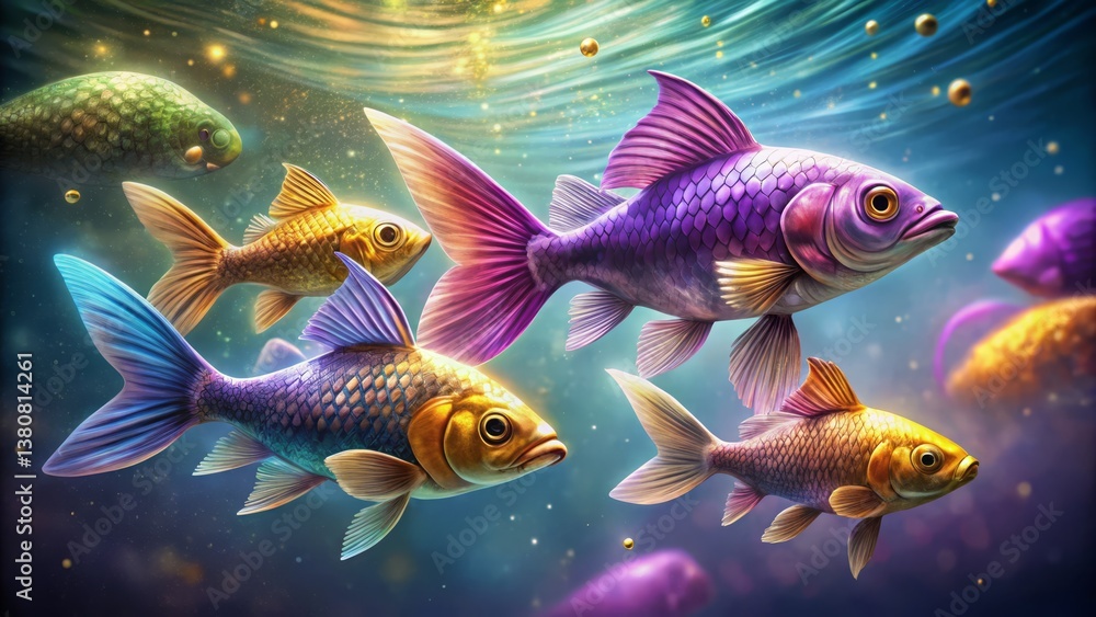 Fototapeta premium Colorful Underwater Scene with Vibrant Tropical Fish Swimming Gracefully