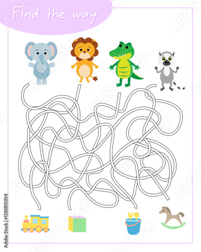 Help animals find way. Lesson for children education and activities. Age 3-5.
