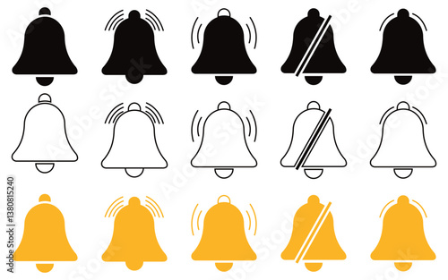 Bell reminder notification icon collection. Set of notification bell icon in different style. New message notofication icons collection. Alarm symbol. Stock Vector illustration.  