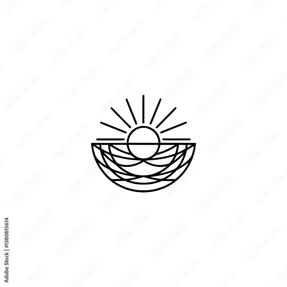 Fototapeta premium Geometric Sunrise Logo: Minimalist Black and White Design