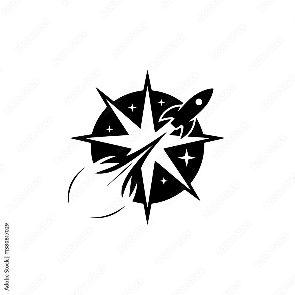 Obraz premium Rocket Launch Emblem: Black & White Space Exploration Logo