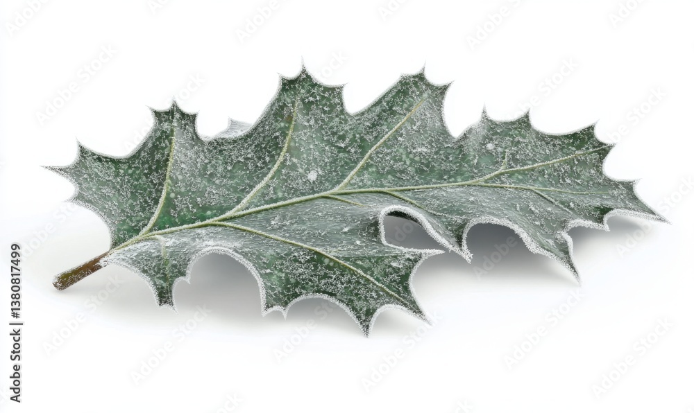 Fototapeta premium Frosted oak leaf on white background for winter designs