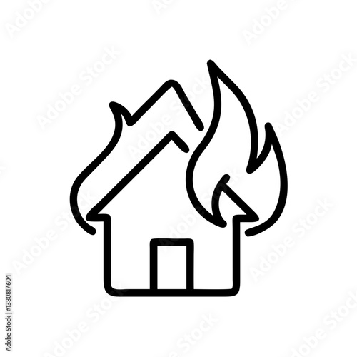 Burning house icon representing fire with a simple vector design