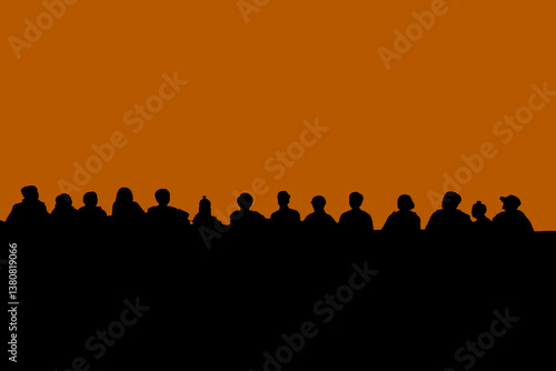 Silhouette photo style of people or traveller sitting on the ground and watching view on the sunset time on the top peak of mountain.