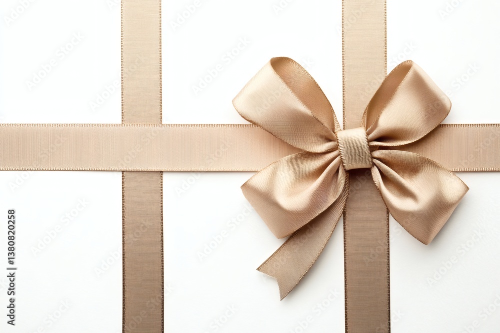 Fototapeta premium Beige ribbon bow on white background (10)