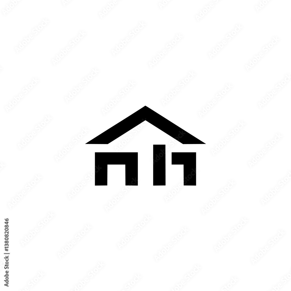 Geometric Home Icon in Black & White: Modern Minimalist Logo Geometric Home Icon in Black & White: Modern Minimalist Logo