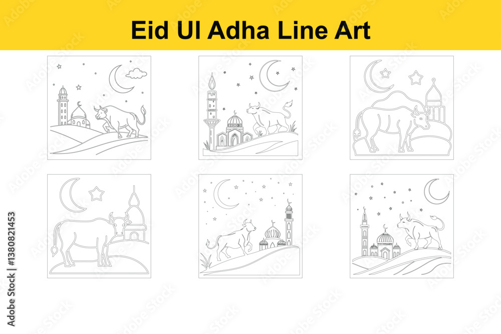 Eid Ul Adha Line Art Illustration Eid Ul Adha Line Art Illustration