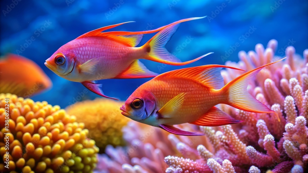 Fototapeta premium Vibrant Tropical Fish Swimming Among Colorful Coral Reef Ecosystem