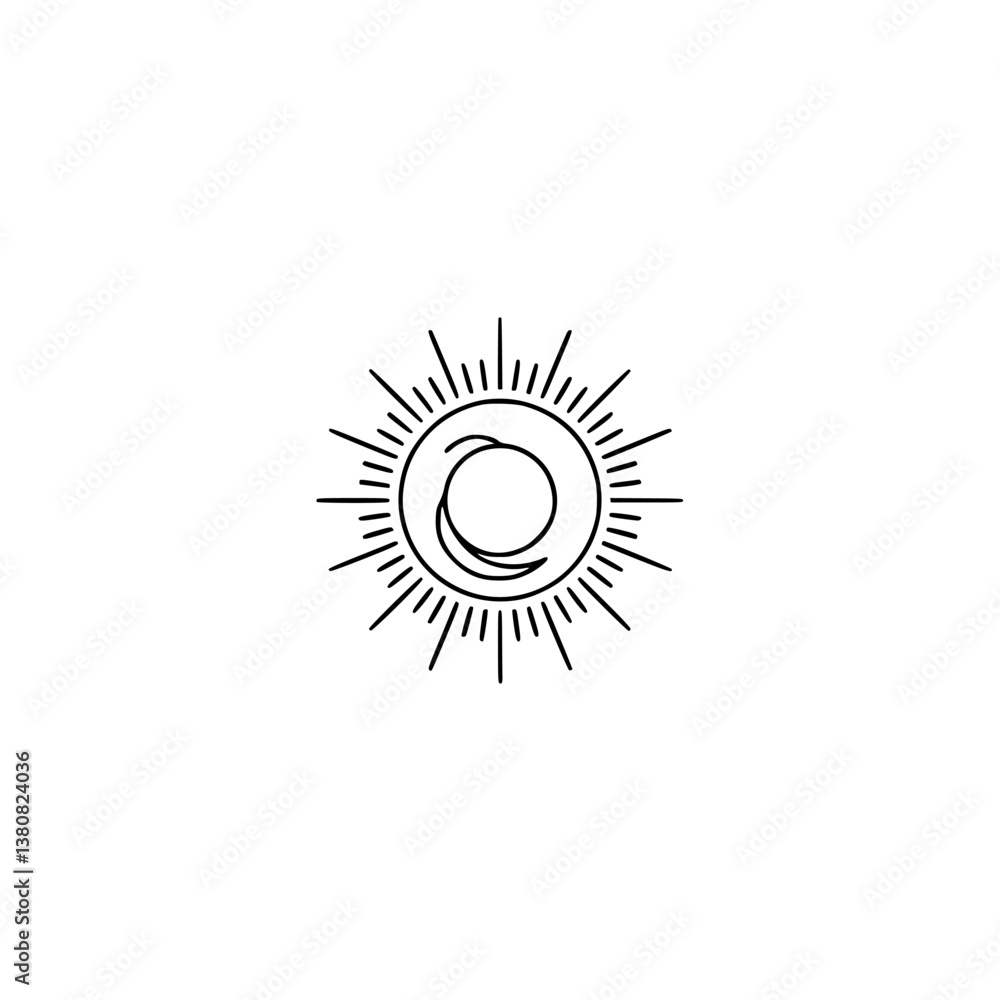 Fototapeta premium Minimalist Sun and Moon Celestial Icon in Black on White