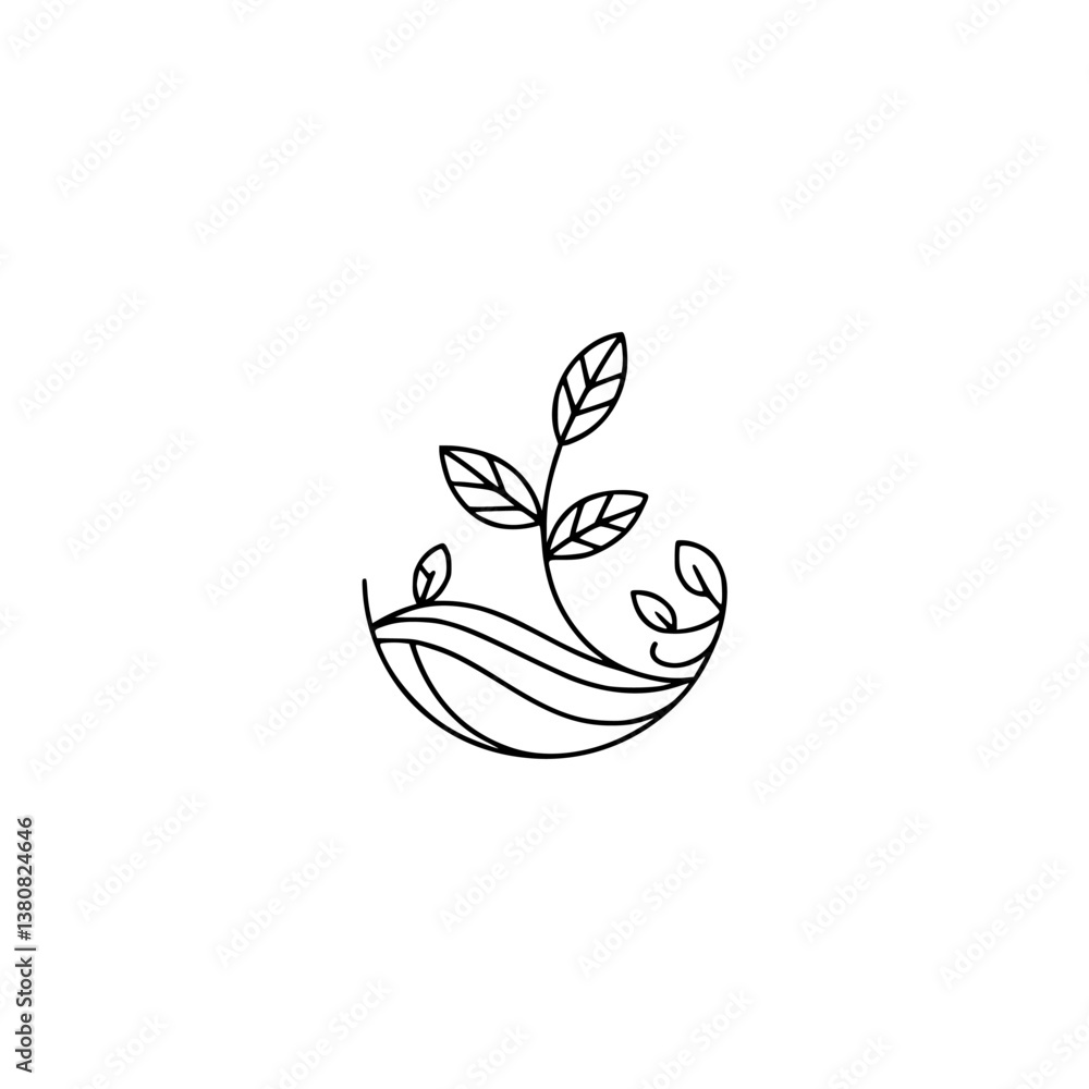 Fototapeta premium Minimalist Line Art Logo: Growing Plant, Organic, Modern, for Branding