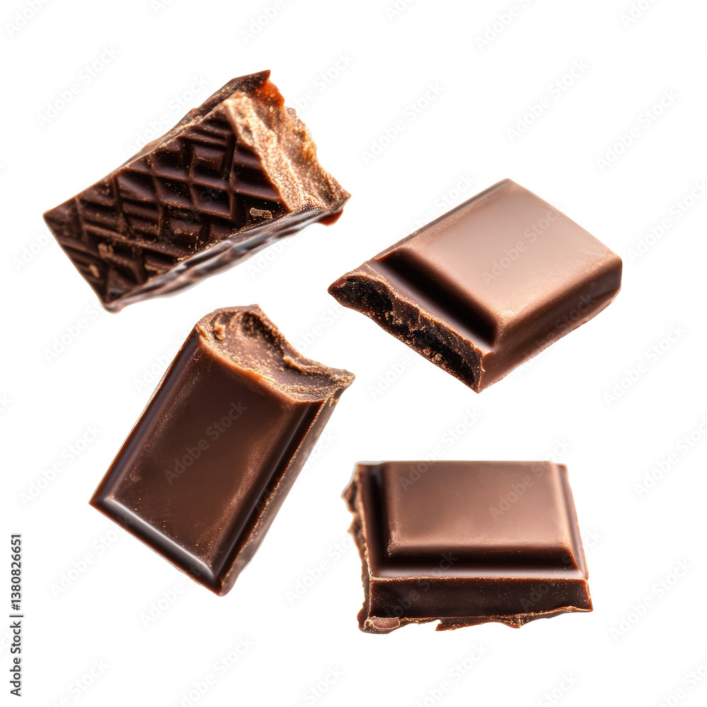 Obraz premium Falling Chocolate Bars on transparent background