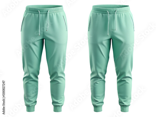 Mint Green Athletic Jogging Pants Front and Back View, Sweatpants Mockup, Sweatpants Front and Back View Mockup