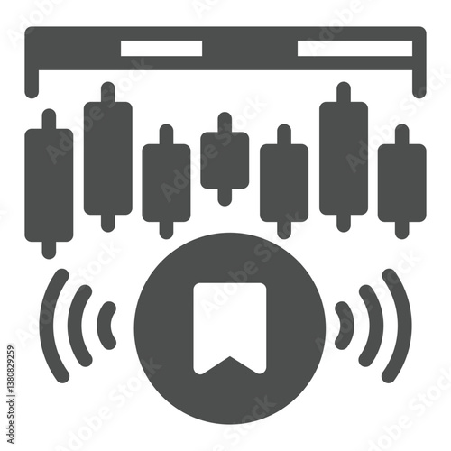 Network data with marker solid icon, neural dataset concept. Vector graphics. Pump and dump token with mark sign on white background, glyph style icon for mobile or web design.