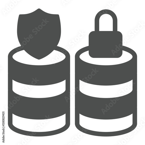 Protected and locked database arrays solid icon, storage dataset concept. Vector graphics. Secure data arrays, safety sign on white background, glyph style icon for mobile or web design.