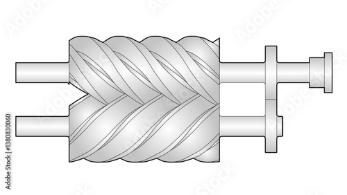 Screw compressor turbomachinery drawing showing rolling element bearings and coupling flange