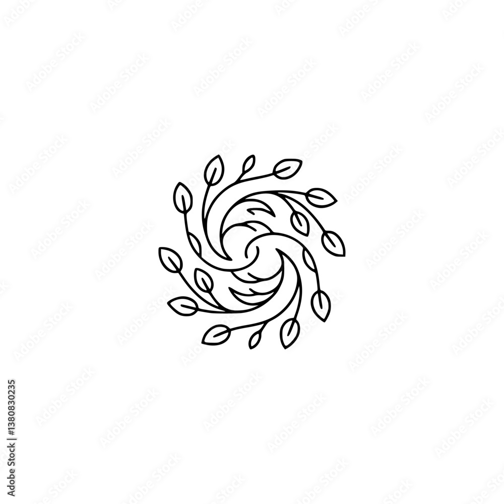 Fototapeta premium Minimalist Spiral Leaf Design: Elegant Line Art on White Background