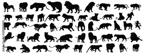 Lion set silhouettes set vector illustrations