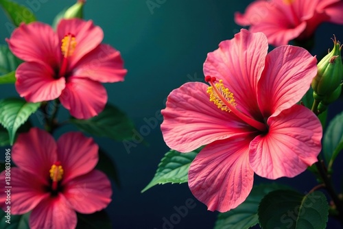 Wallpaper Mural Bold hibiscus blooms in vibrant hues, tropical motif, pattern, tropical, red Torontodigital.ca