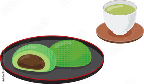 よもぎ餅とお茶