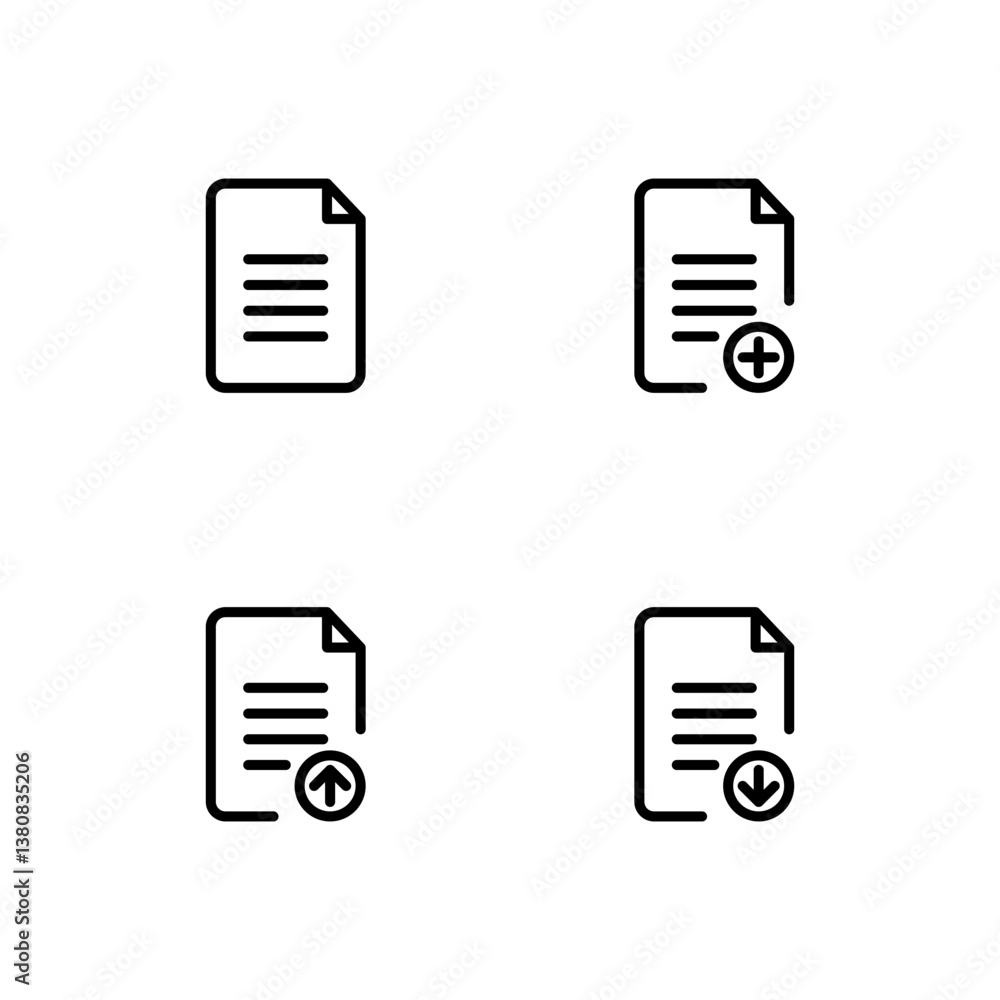 File icon set. Document icon. Add, Upload and Download file icon. File icon set. Document icon. Add, Upload and Download file icon.
