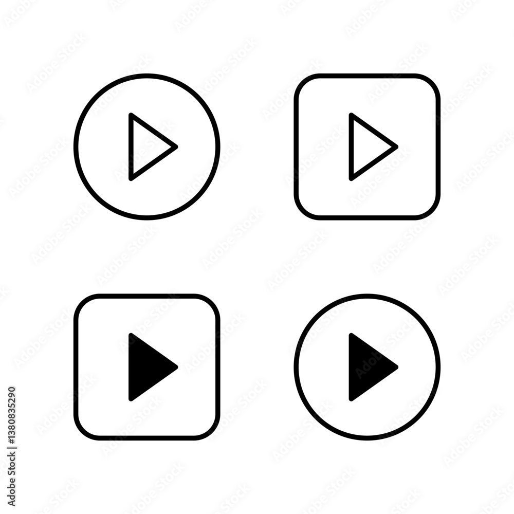 Play button icon. Play Icon set. Play button vector icon. Play button icon. Play Icon set. Play button vector icon.