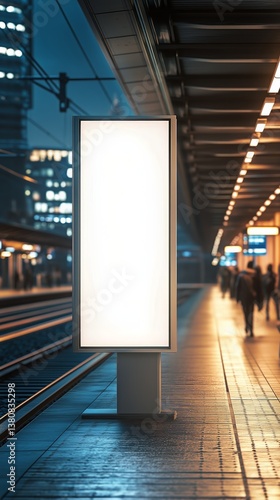 Unoccupied Advertisement Board at a Train Station During Twilight Hours