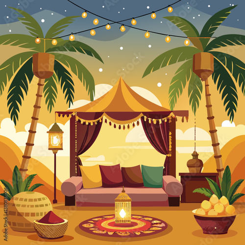 Exotic Desert Oasis Tent Setup