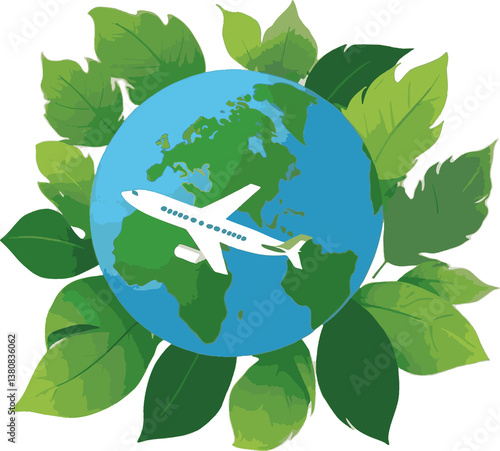 White Airplane Flying Over Earth with Many Leaves