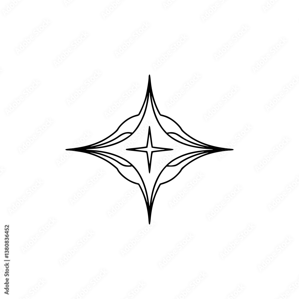 Fototapeta premium Minimalist Starburst Logo, Clean Geometric Design, Black Outline