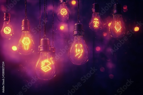 Bright Decorative Bulbs Illuminate a Stylish Space in Deep Purple Tones