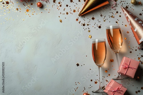 Celebratory Decor With Sparkling Drink and Festive Presents on a Festive Back...