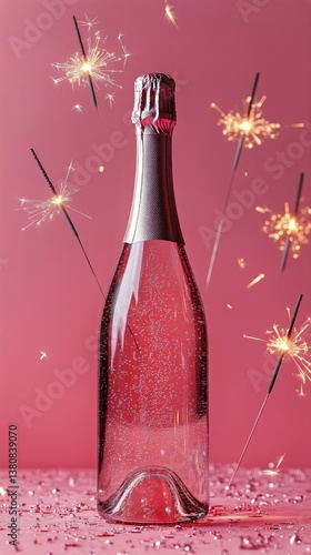 Sparkling Celebration With Rose Champagne and Festive Sparks at a Joyful Gath...