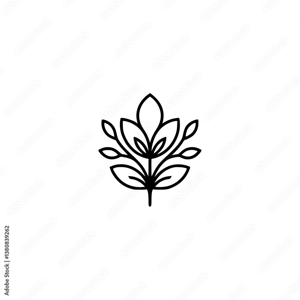 Fototapeta premium Minimalist Floral Logo: Black Line Art on White Background